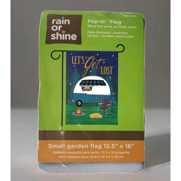 CAMPER FLAG Let's Get Lost Garden  Flip It! Rain Or Shine 12.5" X 18" Camping - Picture 1 of 5